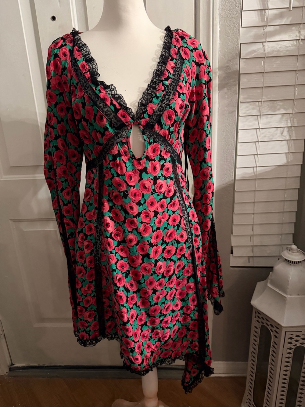 For Love & Lemons | NWT sz Lg | Pink/Green/Black Asymmetrical Floral Dress